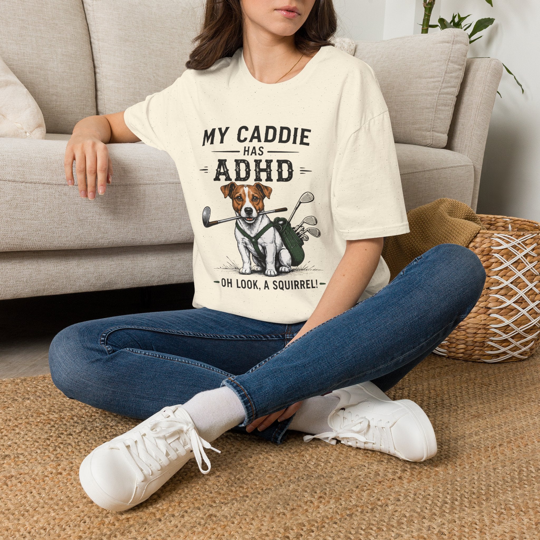 My Caddie Has ADHD T-Shirt — Funny Golf Dog Tee ("Oh Look, A Squirrel")