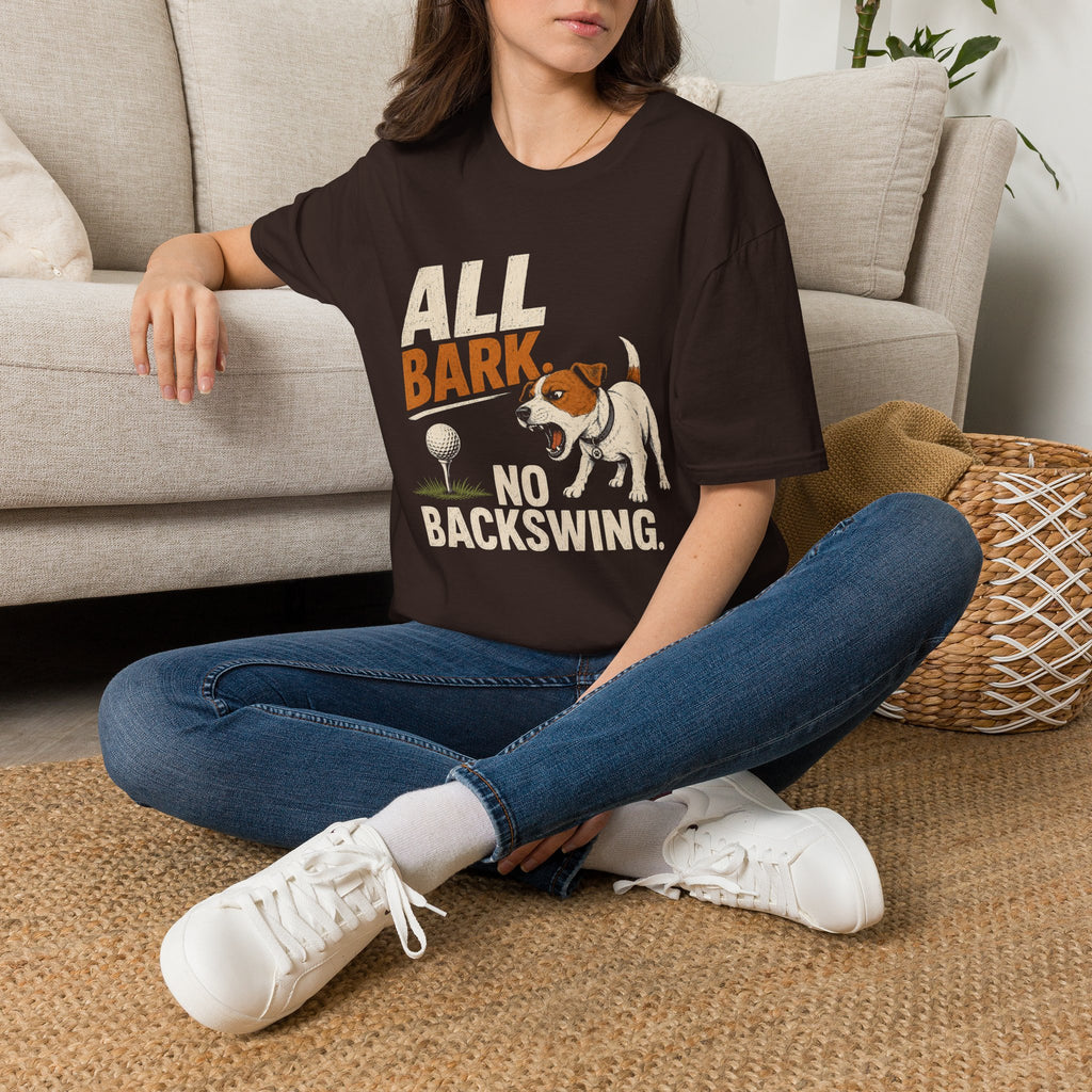 Dog Golf T-Shirt — "All Bark No Backswing" Funny Golfing Dog Tee
