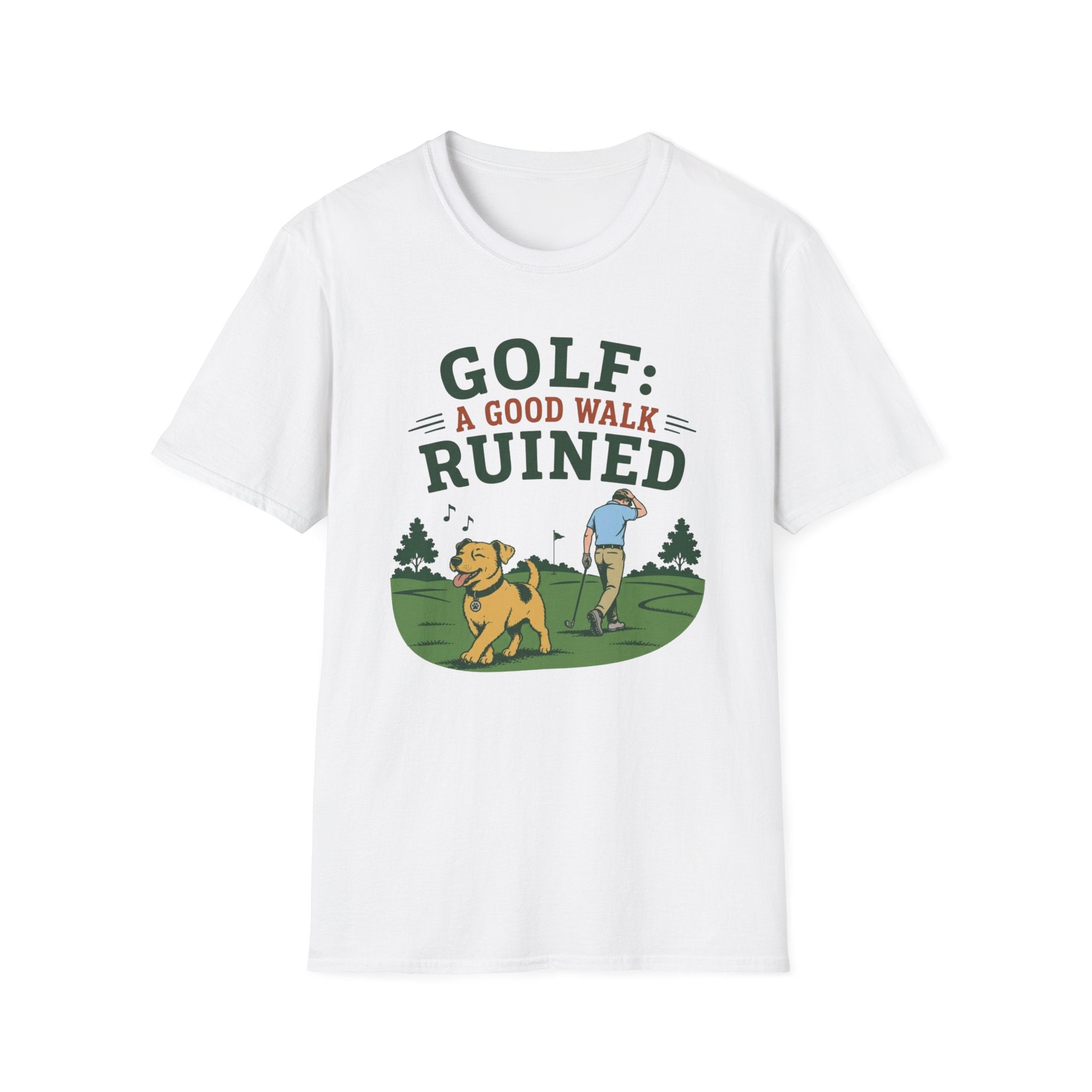 Golf Green: A Good Walk Ruined T-Shirt — Funny Golfer Tee with Dog Design