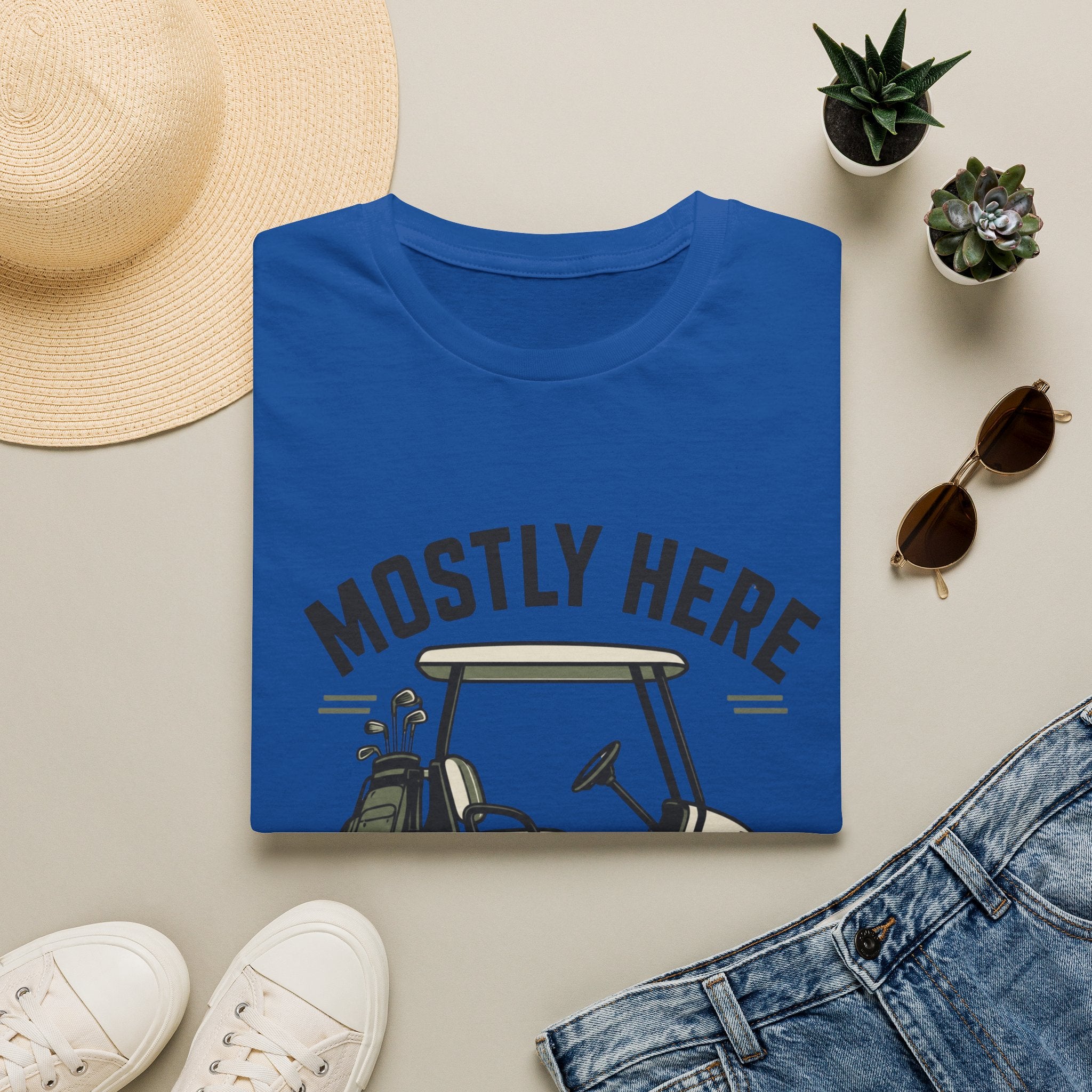 Golf Cart T-Shirt — "Mostly Here for the Cart" Casual Golf Graphic Tee