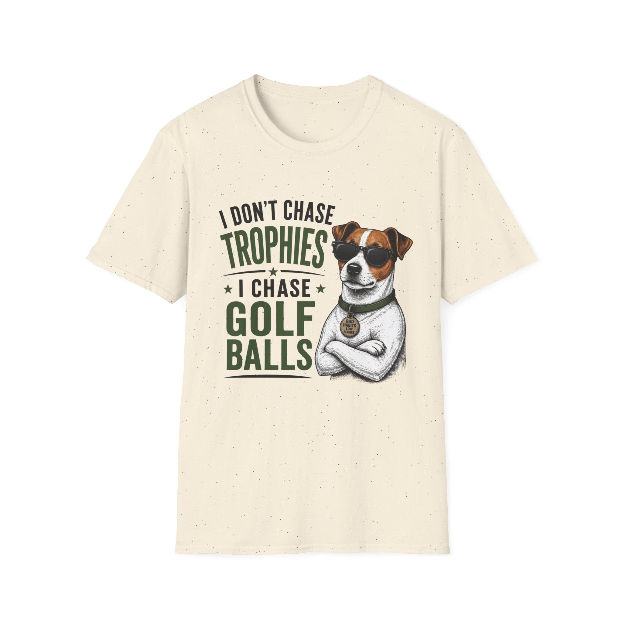 Golf Dog T‑Shirt — "I Don't Chase Trophies I Chase Golf Balls"