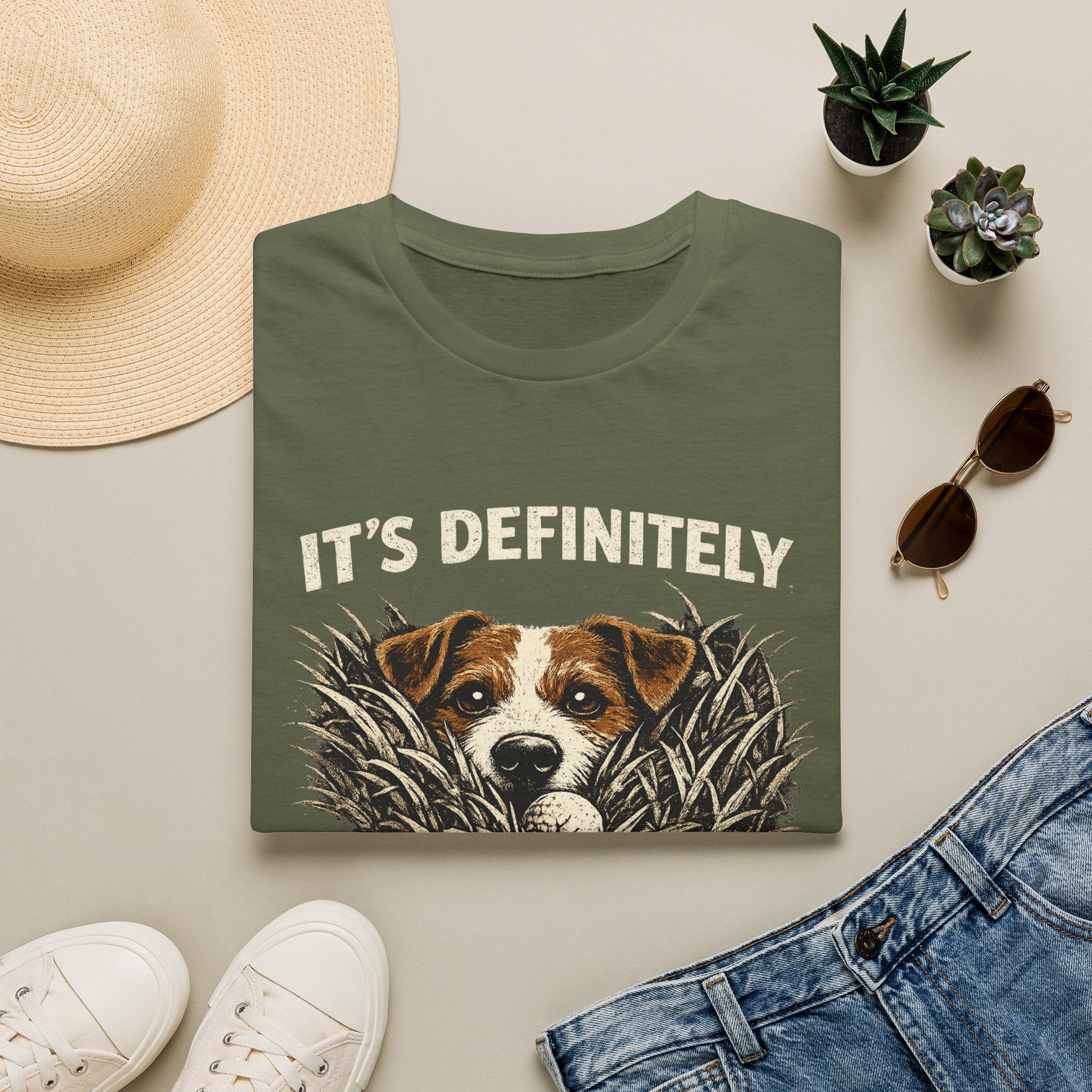 T-Shirt — "It's Definitely in Here" Dog Peeking Graphic