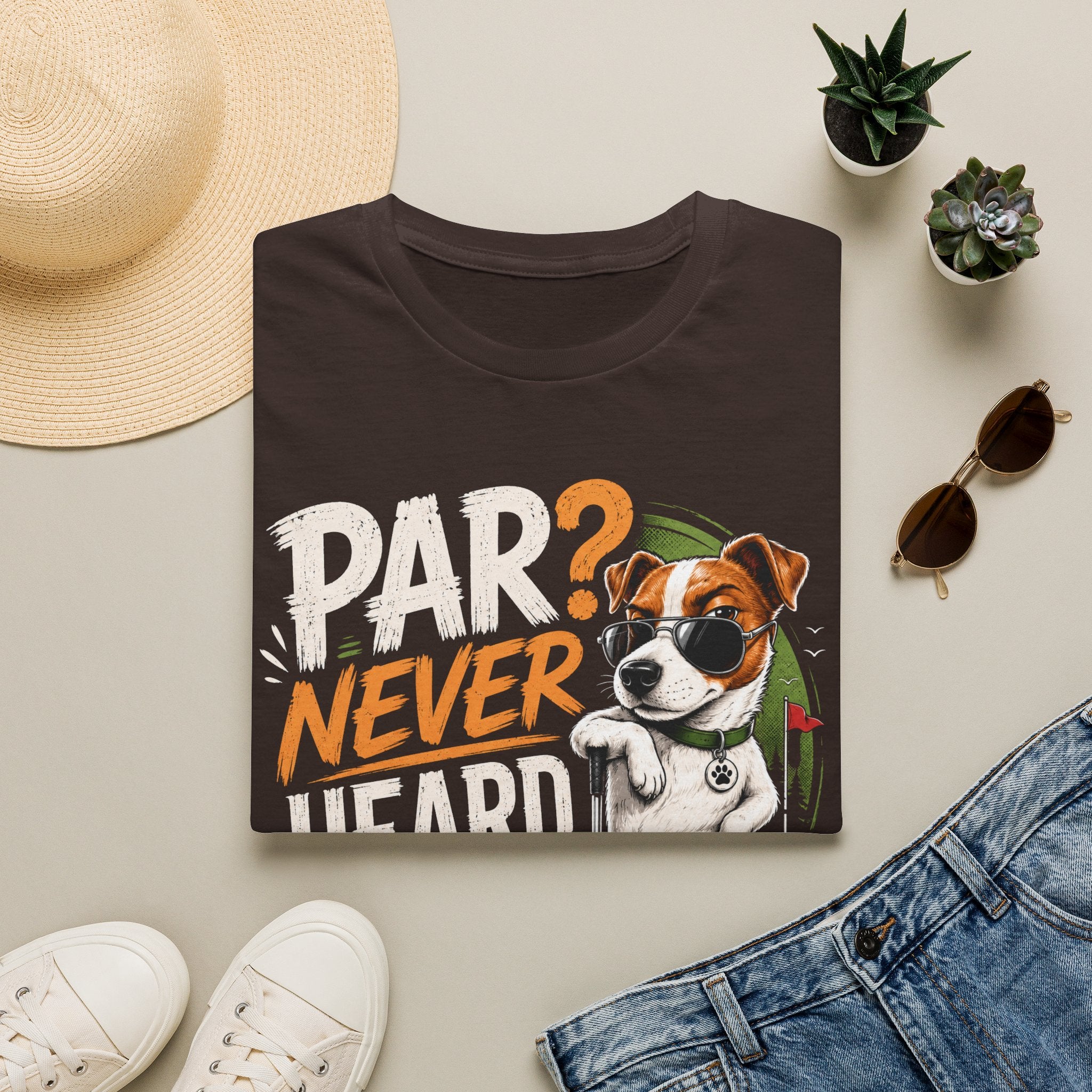 Golf Dog T‑Shirt — “Par? Never Heard of Her” Funny Golfing Graphic Tee