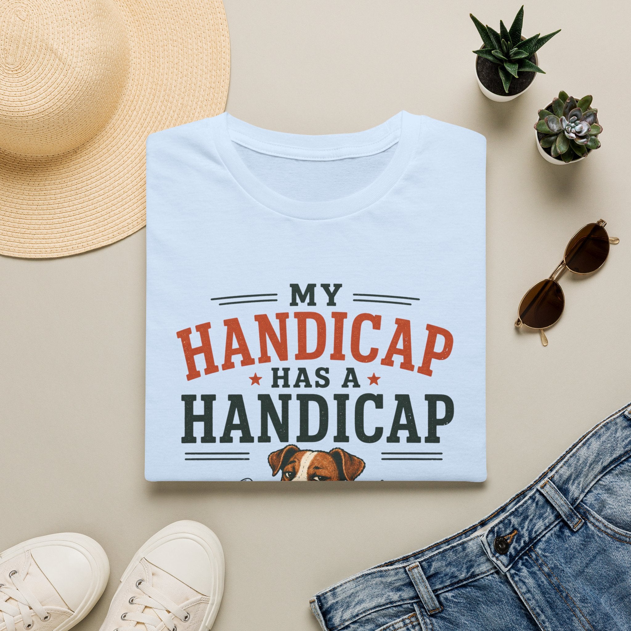 T-Shirt — "My Handicap Has a Handicap" Dog Rescue Humor Tee
