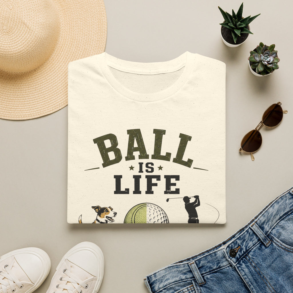 Golf 'Ball Is Life' T-Shirt — Funny Golf Lover Tee with Dog & Golfer Design