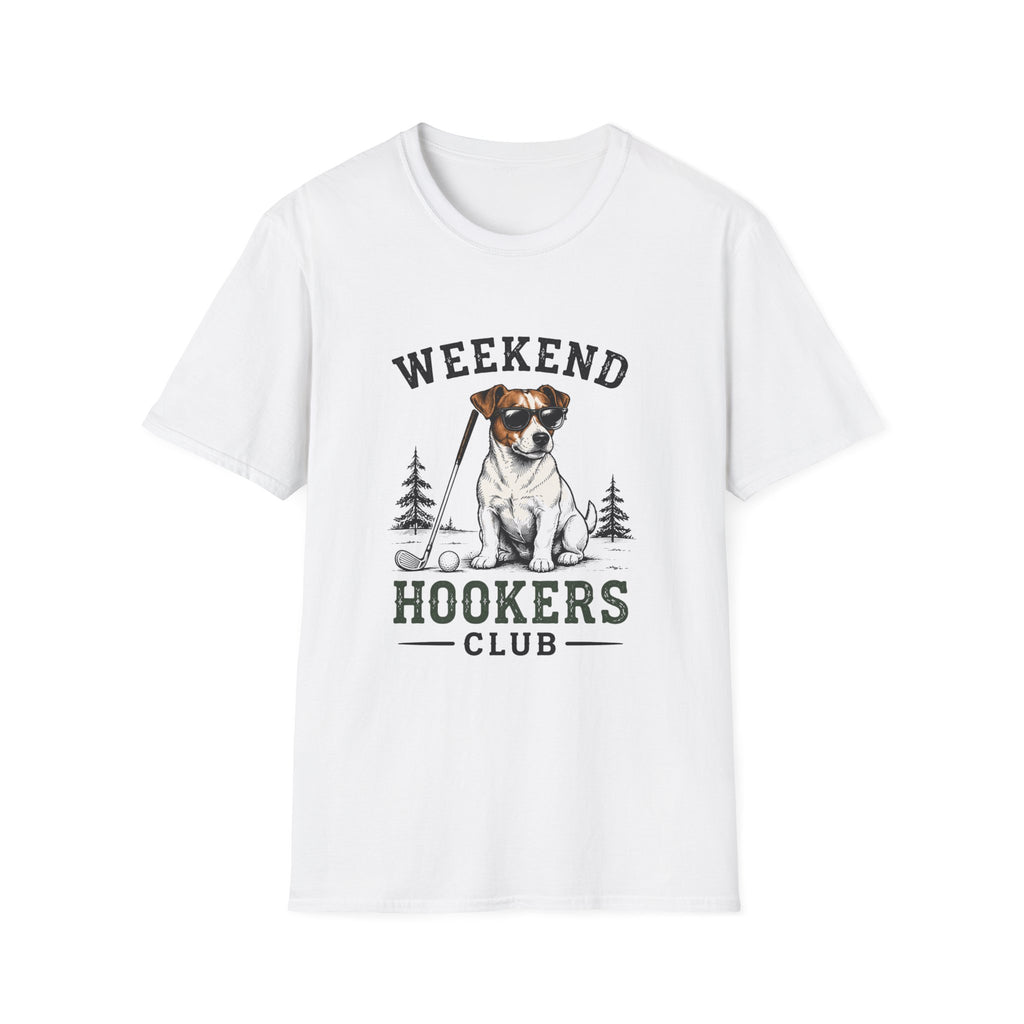 Weekend Hookers Club T-Shirt — Jack Russell Dog Fishing Graphic Tee