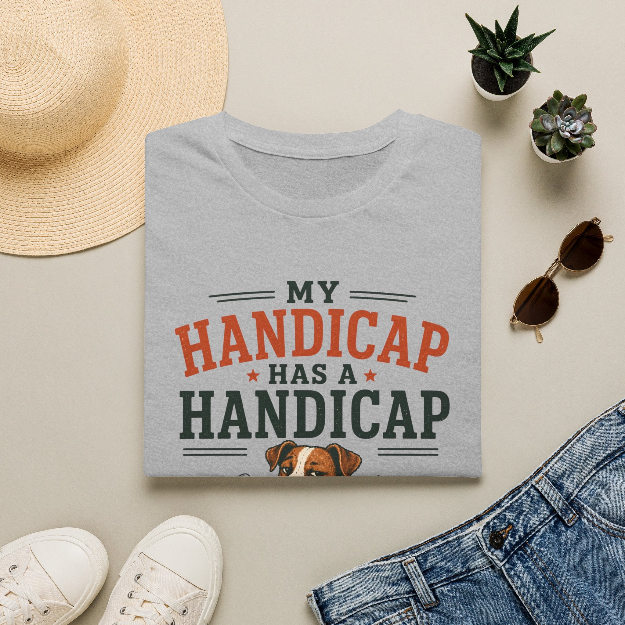 T-Shirt — "My Handicap Has a Handicap" Dog Rescue Humor Tee