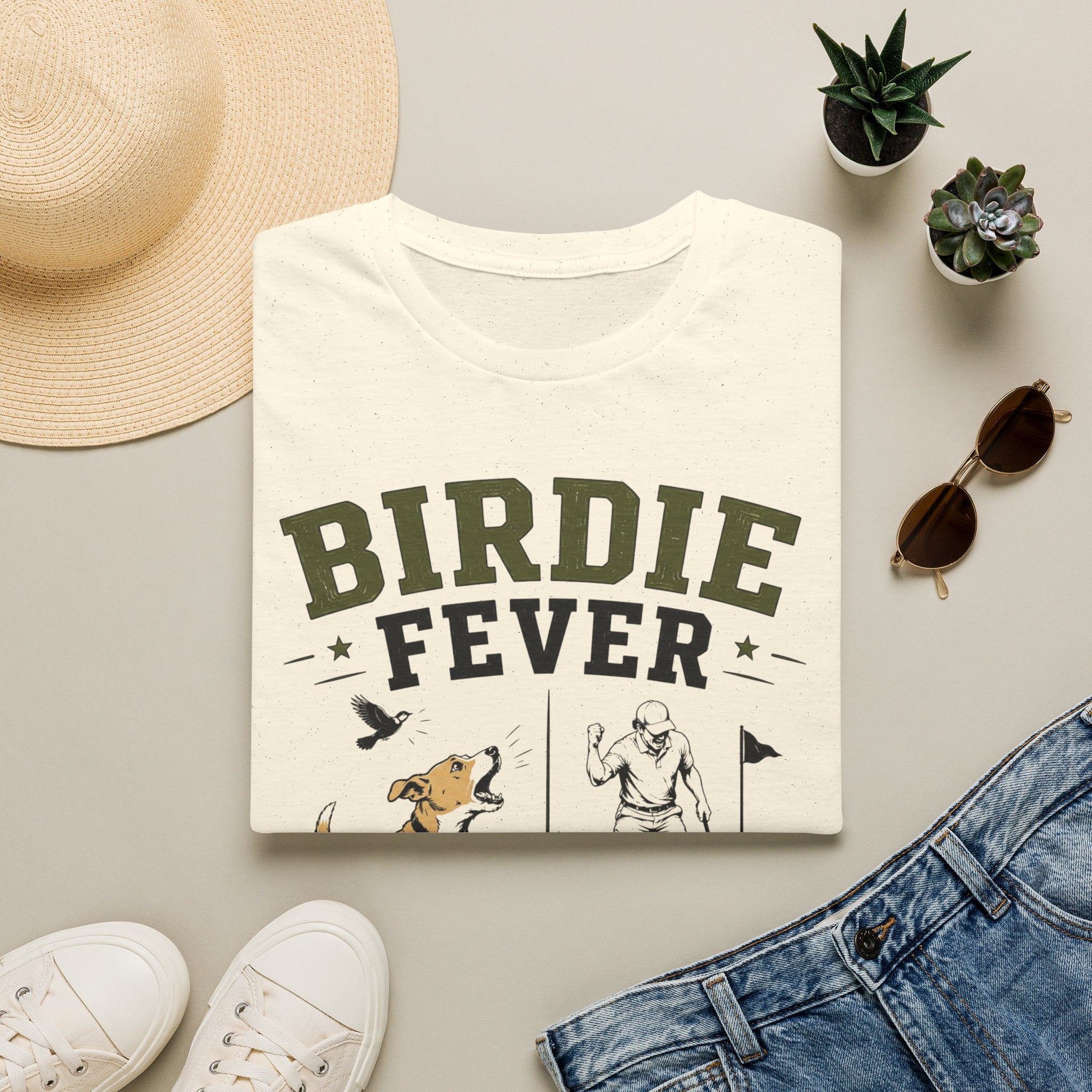 Birdie Fever Golf T-Shirt — Funny Golfing Design with Dog and Golfer