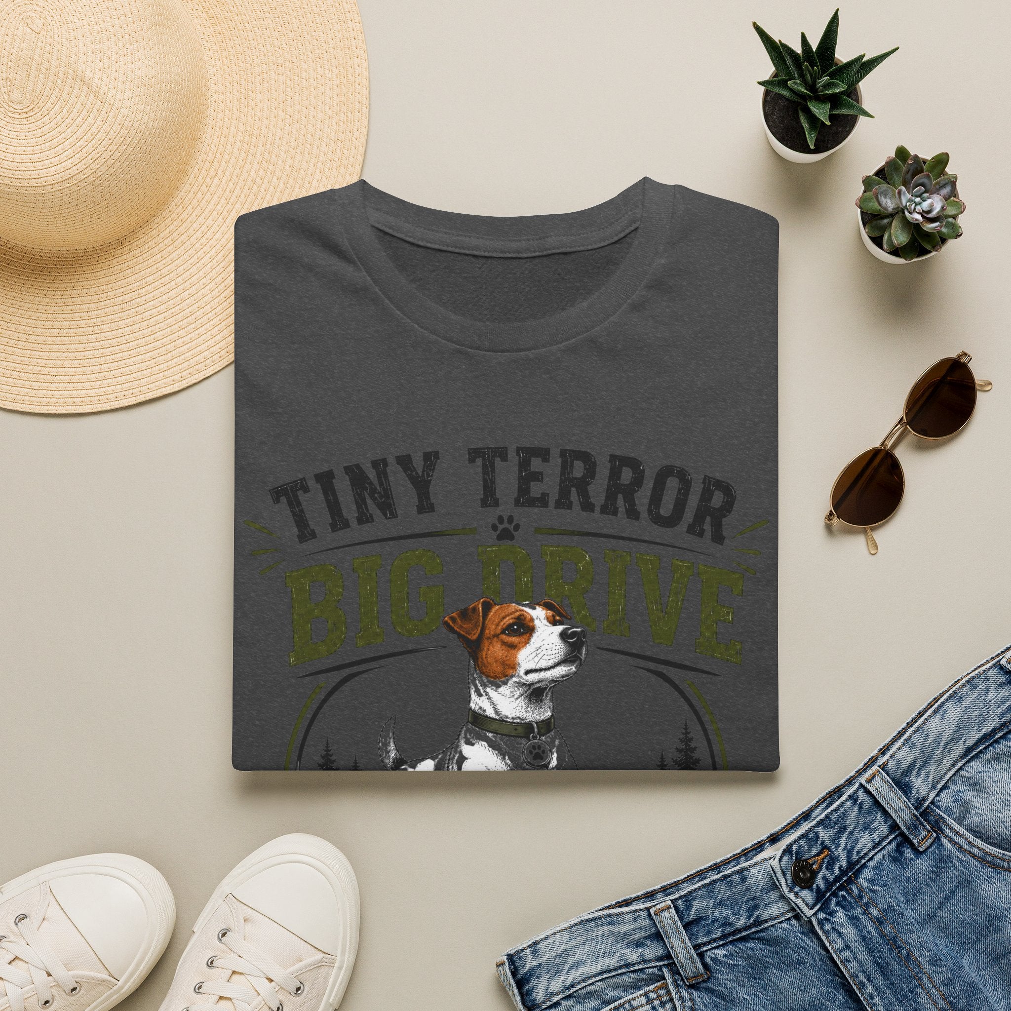 T-Shirt — "Tiny Terror, Big Drive" Hunting Dog Graphic